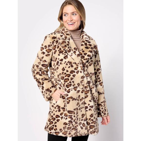 NWT Dennis Basso QVC 30th Anniversary Cheetah Faux Fur Coat, Size 1X, Rtail $175 - Picture 1 of 4